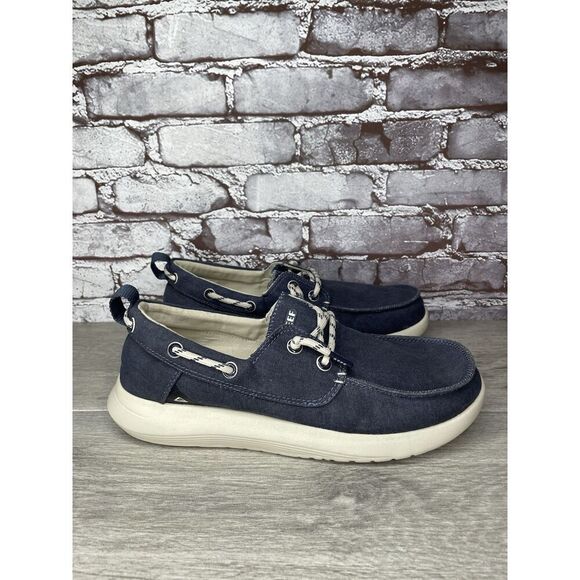 Reef Swellsole Pier Shoes Navy Blue Canvas Fabric Boat Shoes Men Sz 11M US/44EU - Picture 3 of 16